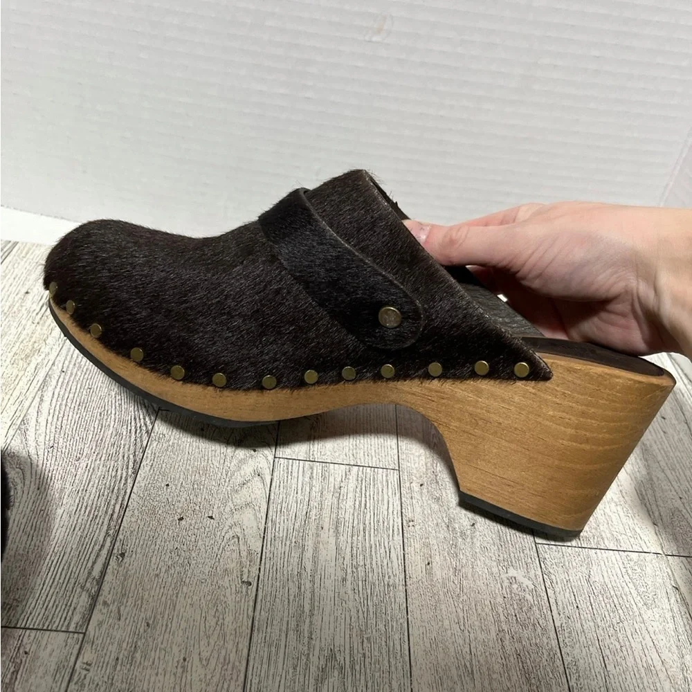 lisa b classic high heel clog in espresso cow hair women’s size 10 - Picture 7 of 12